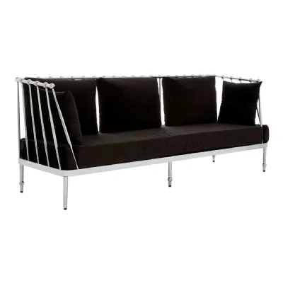 Novo Silver Frame And Black Velvet 3 Seat Sofa