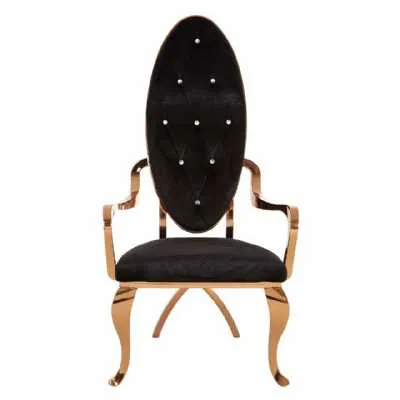 Modern Novara Black Velvet Metal Rose Gold Baroque Occasional Chair