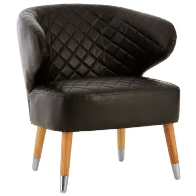 Black Faux Quilted Leather Tub Chair With Birch Legs
