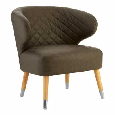 Quilted Designed Brown Faux Leather Wingback Armchair Birchwood Legs