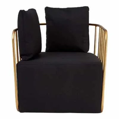Modern Rosina Black Fabric Gold Finish Metal Cage Designed Chair