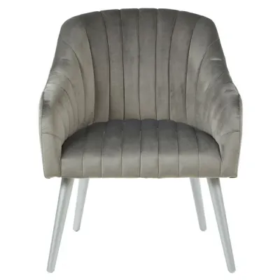 Grey Ribbed Contemporary Armchair With Silver Legs