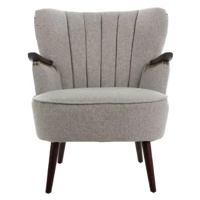 Retro Putty Ribbed Armchair With Wood Arms