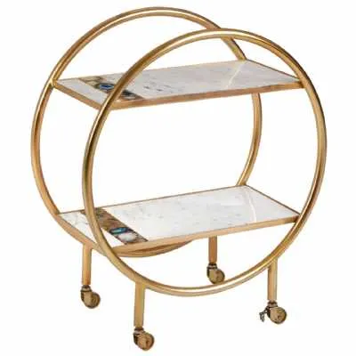 Art Deco Gold Brass Metal Marble Tea Drinks Hostess Serving Trolley