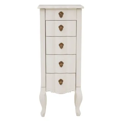 French Chic Small 5 Drawer White Chest