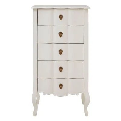 French Chic 5 Drawer White Chest