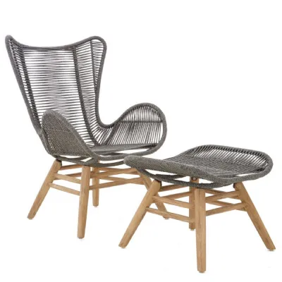 Scandi Grey Rope Lounge Chair And Footstool
