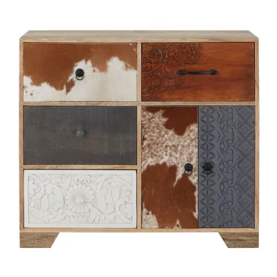 High Boho Cabinet With Cowhide Detail