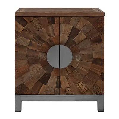Boho Vibe Sidetable In Sunburst Pattern Of Elm Wood Tiles