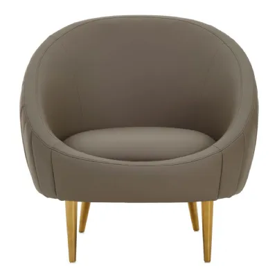 Curved Faux Light Brown Leather Armchair