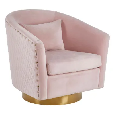 Plazoni Soft Pink Velvet Quilted Armchair