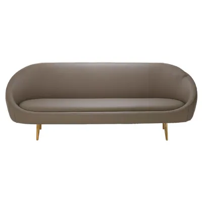 Curved Faux Light Brown Leather Sofa