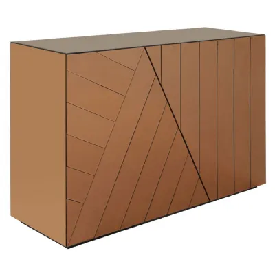 Metal And Glass Striped Copper Gold Finish Chest