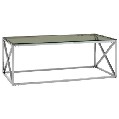 Glass And Steel Cross Coffee Table