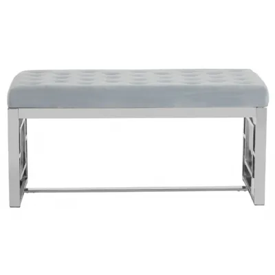 Allure Grey Velvet Silver Finish Bench