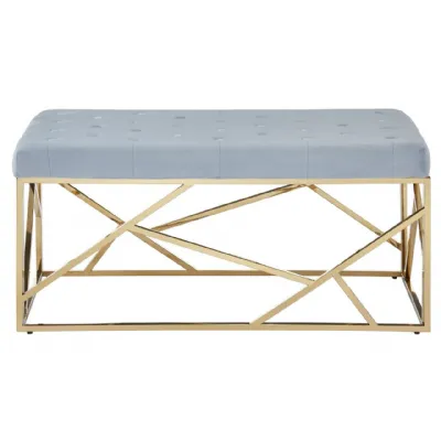 Allure Grey Velvet Gold Finish Frame Bench