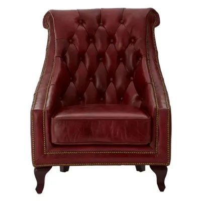 Vibrant Red Leather Button Back Armchair