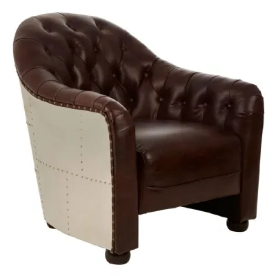 Brown Button Back Armchair With Metallic Back