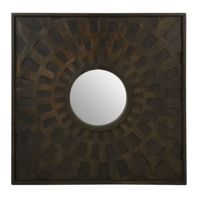 Boho Weathered Mango Wood Carved Wall Mirror