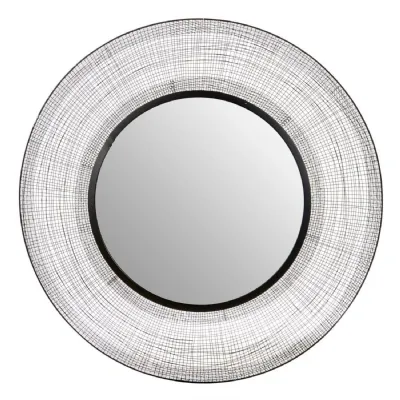 Textured Crosshatched Black Finish Wall Mirror