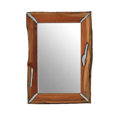 Natural Acacia Wood Silver Filling Wall Mirror