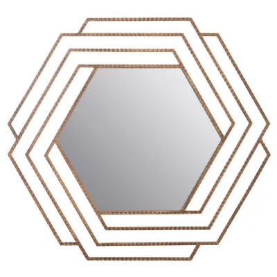 Antique Textured Hexagonal Gold Finish Wall Mirror