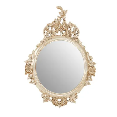 Neoclassical Weathered Floral Champagne Finish Wall Mirror
