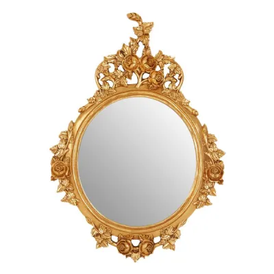 Neoclassical Weathered Floral Gold Finish Wall Mirror