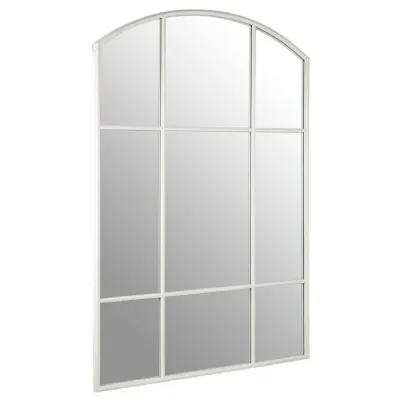 Panelled Window Style Iron Frame White Finish Wall Mirror
