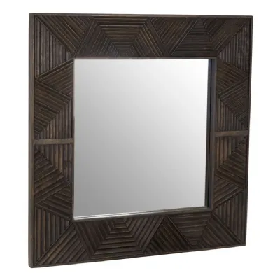 Contemporary Boho Textured Mango Wood Frame Wall Mirror