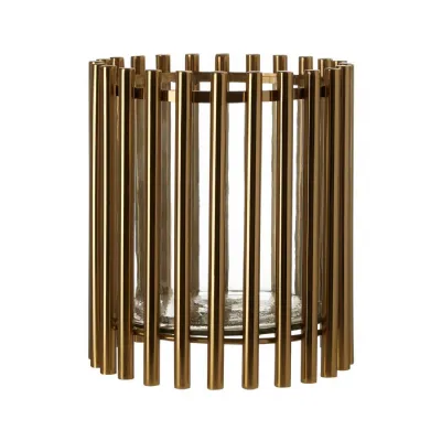 Gold Metallic Round Hurricane Lamp Candle Holder