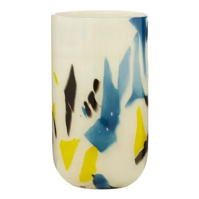 Small Yellow And Blue Abstract Glass Vase