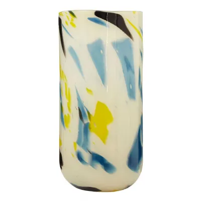 Large Yellow And Blue Abstract Glass Vase