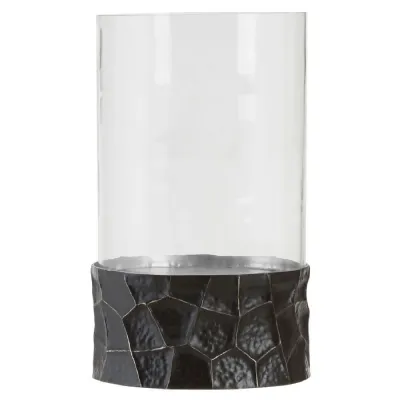 Large Glass Candle Holder with Black Steel Base