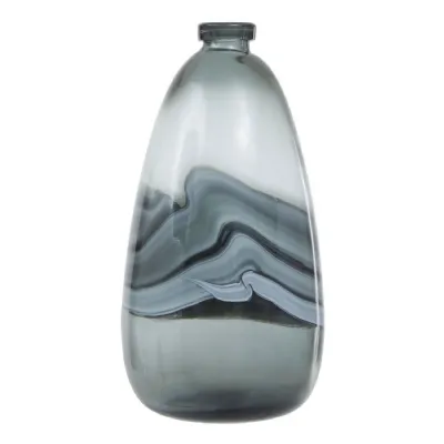 Large Grey Ombre Wave Effect Glass Vase
