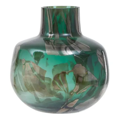 Small Green And Gold Glass Vase