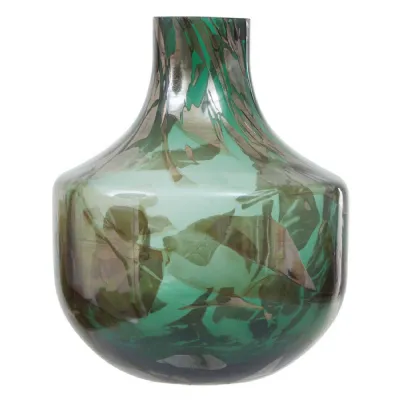 Large Green And Gold Glass Vase