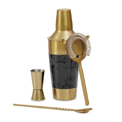 Elegant Black Enamel And Gold Finish Cocktail Set