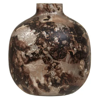 Round Brown Marble Texture Glass Vase
