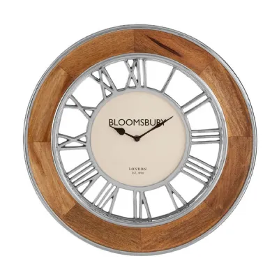 Mango Wood Frame Clock With Nickel Roman Numeral Face