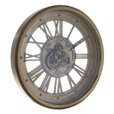 Antique Gold Wood Frame Large Clock With Roman Numerals