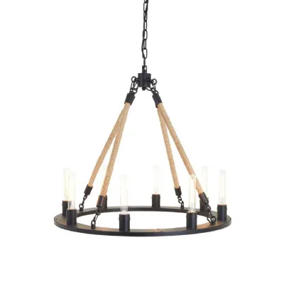 Industrial Natural Rope 8 Bulb Chandelier