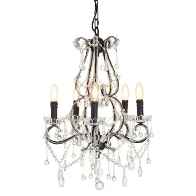 Crystal Glass Black Iron Frame Chandelier