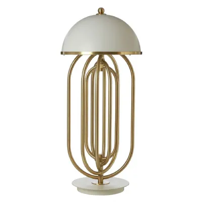 Luxe Gold Wireframe Design White Dome Shade Table Lamp