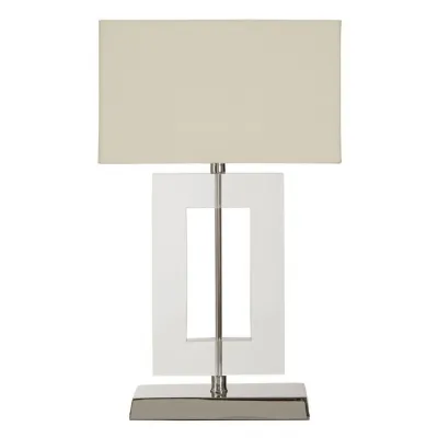 Luxe Stainless Steel Base Cut out Beige Shade Table Lamp