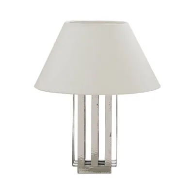 Stainless Steel Hammered Base White Shade Table Lamp