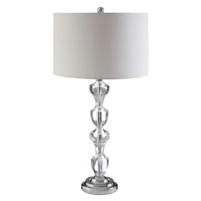 Crystal Glass Stand Chrome Finish White Shade Table Lamp