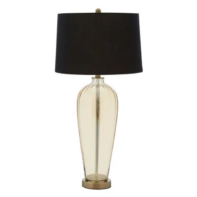Amber Finish Glass Black Shade Table Lamp