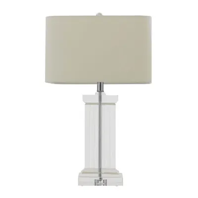 Luxe Crystal Glass Base White Fabric Shade Table Lamp