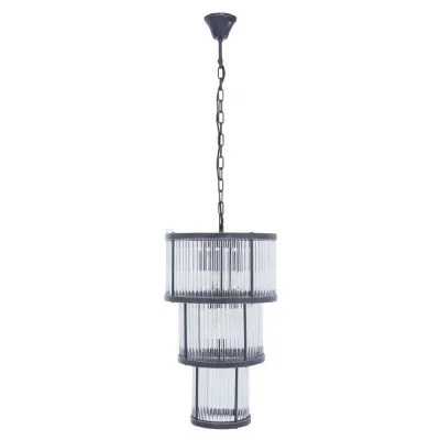 Luxe Industrial Ribbed Black Finish Adjustable Chandelier